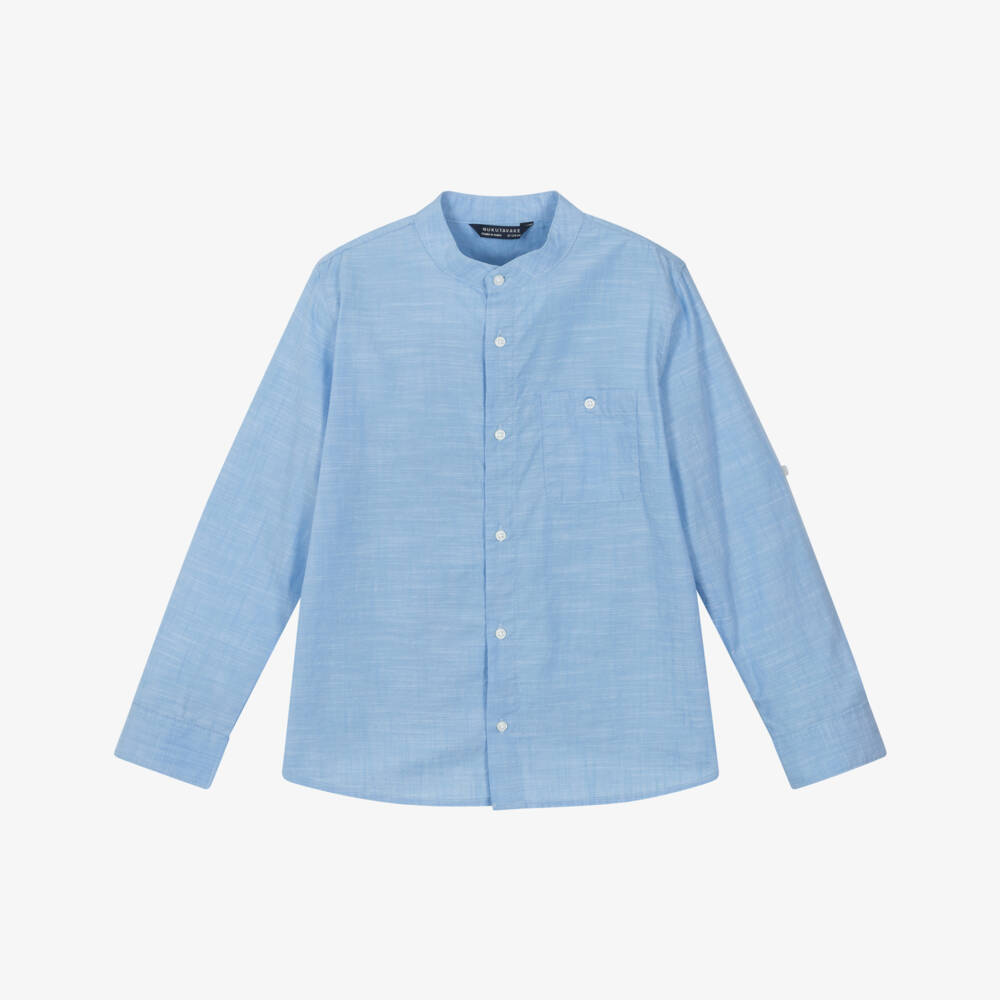 Mayoral Nukutavake-Boys Sky-Hued Button-Free Cotton Shirt | Childrensalon Outlet