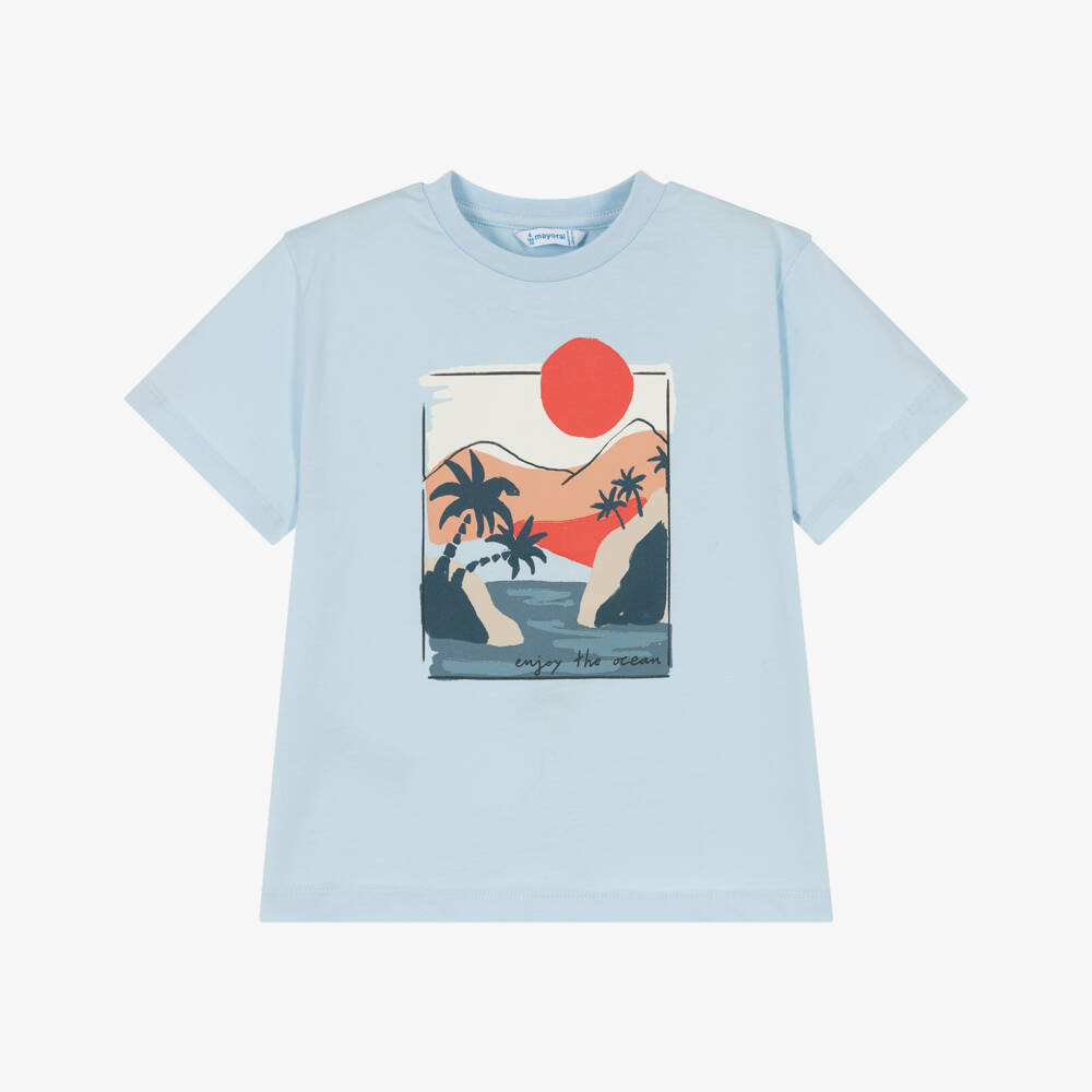 Mayoral-Boys Sky-Hued Cotton Tee | Childrensalon Outlet