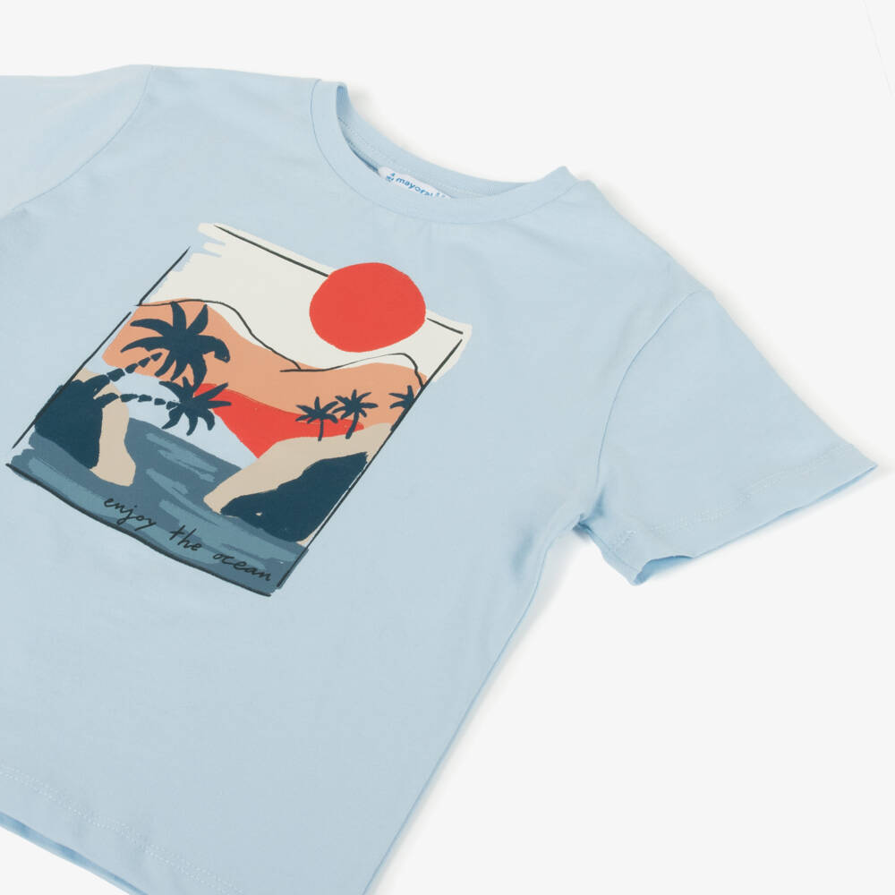 Mayoral-Boys Sky-Hued Cotton Tee | Childrensalon Outlet
