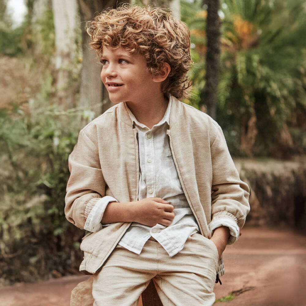 Mayoral-Boys Soft Beige Bomber Jacket | Childrensalon Outlet