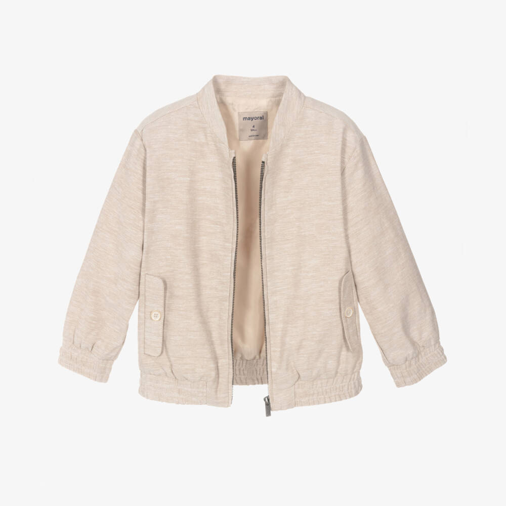 Mayoral-Boys Soft Beige Bomber Jacket | Childrensalon Outlet