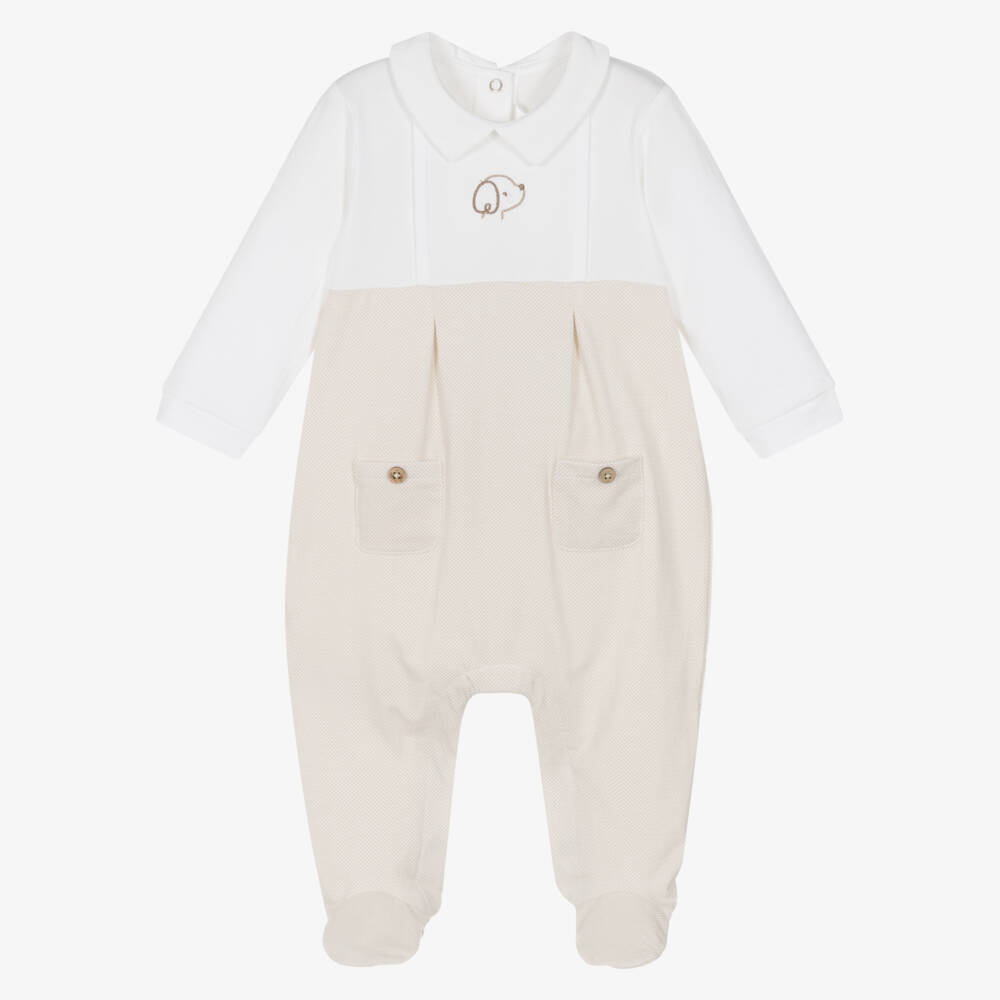 Mayoral Newborn-Boys Soft Beige & Cream Romper | Childrensalon Outlet