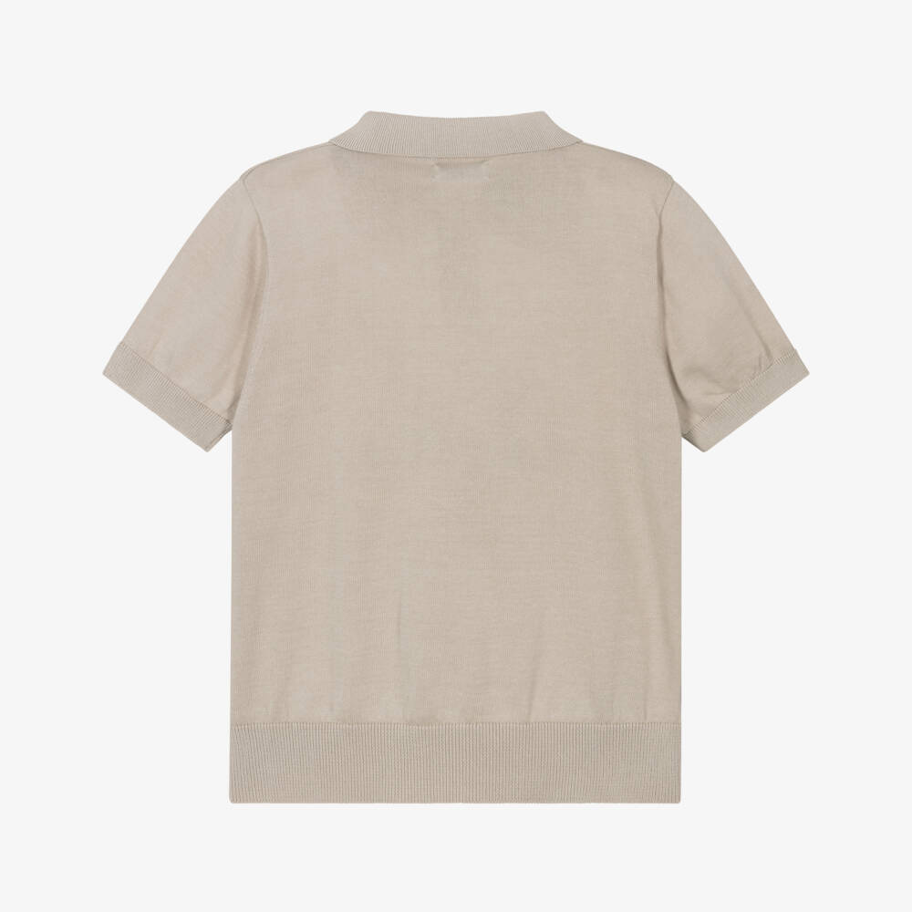Mayoral-Boys Soft Beige Knitted Polo | Childrensalon Outlet