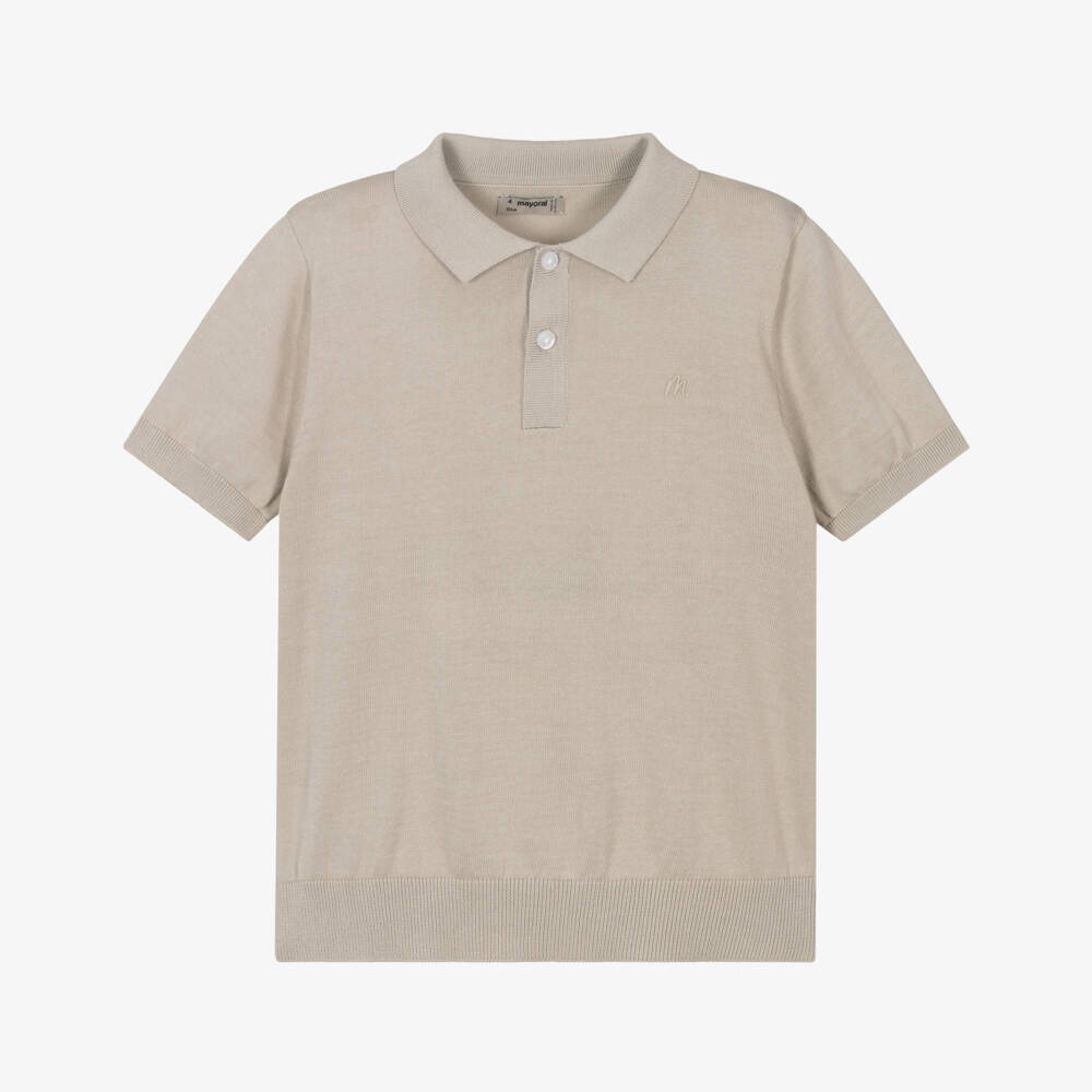 Mayoral-Boys Soft Beige Knitted Polo | Childrensalon Outlet
