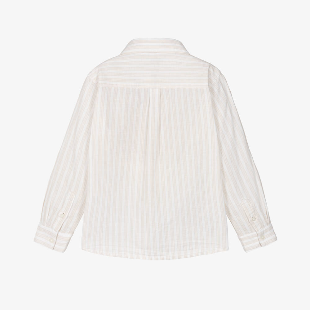 Mayoral-Boys Soft Beige Striped Shirt | Childrensalon Outlet