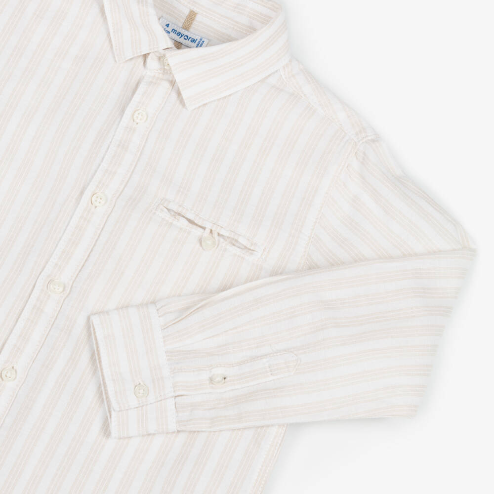 Mayoral-Boys Soft Beige Striped Shirt | Childrensalon Outlet