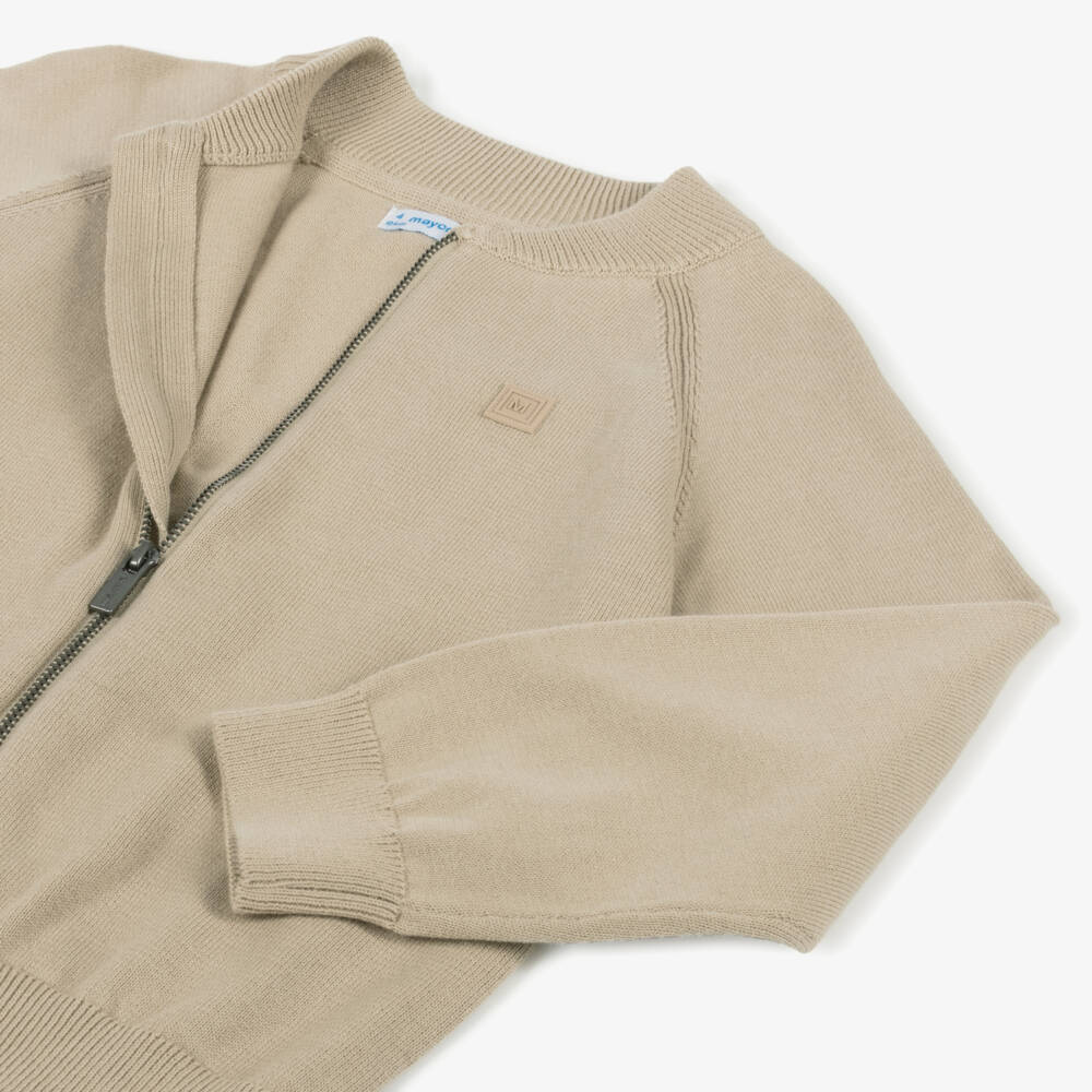 Mayoral-Boys Soft Beige Zip Cardigan | Childrensalon Outlet