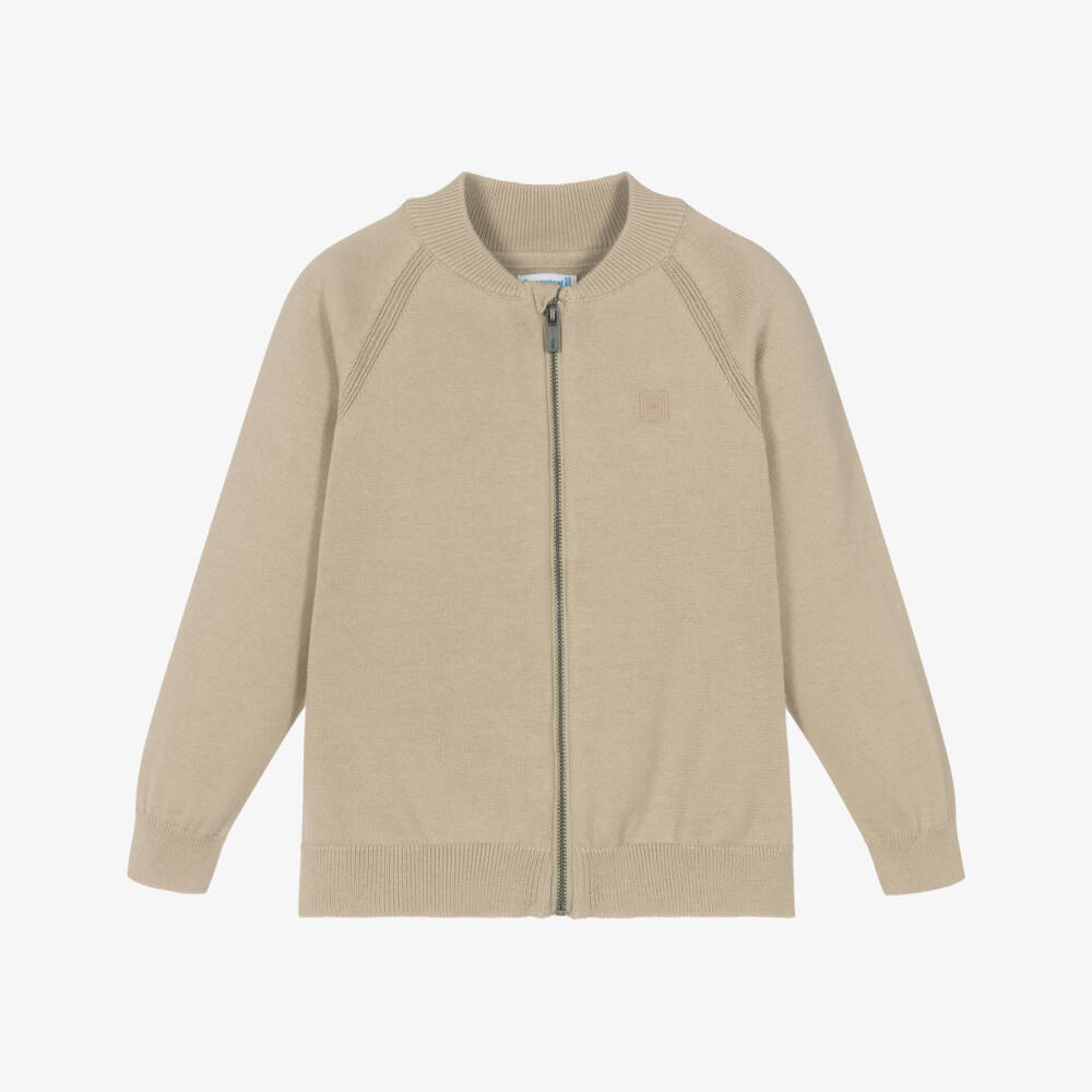Mayoral-Boys Soft Beige Zip Cardigan | Childrensalon Outlet