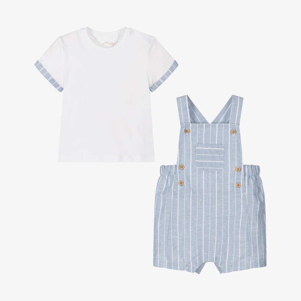 Mayoral Newborn-Boys Soft Blue Dungaree Ensemble | Childrensalon Outlet