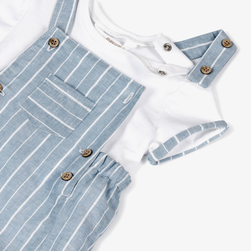 Mayoral Newborn-Boys Soft Blue Dungaree Ensemble | Childrensalon Outlet