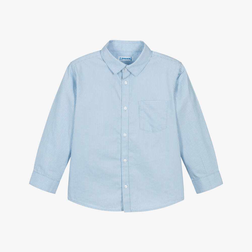 Mayoral-Мягкая голубая рубашка в полоску для мальчиков | Childrensalon Outlet