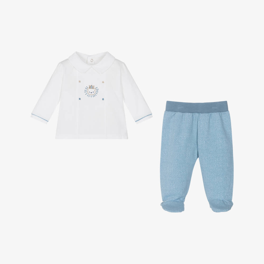 Mayoral Newborn-Boys Soft Blue & White 2-Piece Set | Childrensalon Outlet
