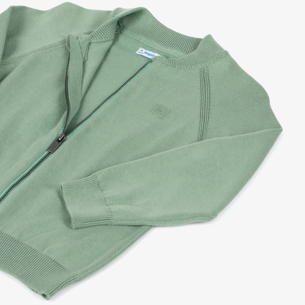 Mayoral-Boys Soft Green Zip Knit Cardigan | Childrensalon Outlet