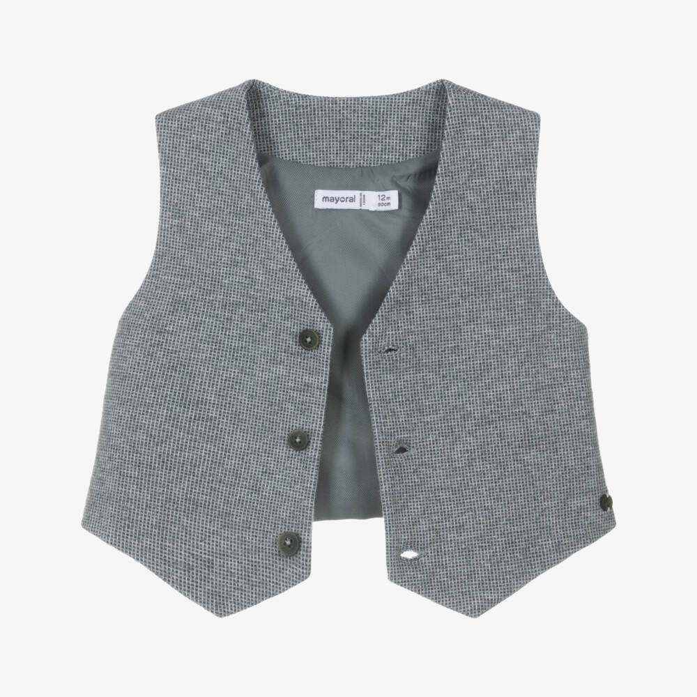 Mayoral-Boys Soft Grey Cotton Waistcoat | Childrensalon Outlet