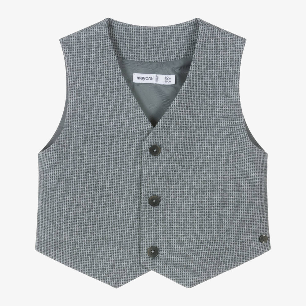 Mayoral-Boys Soft Grey Cotton Waistcoat | Childrensalon Outlet