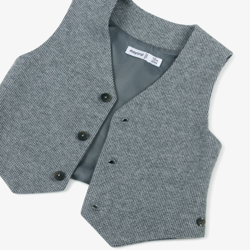 Mayoral-Boys Soft Grey Cotton Waistcoat | Childrensalon Outlet