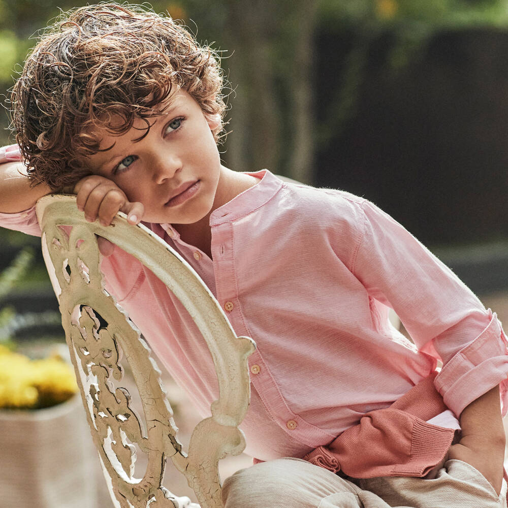 مايورال-قميص ناعم وردي فاتح من مزيج الكتان للأولاد | Childrensalon Outlet