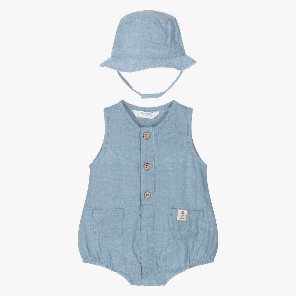 Mayoral Newborn-Boys Soft Woven Blue Outfit Set | Childrensalon Outlet