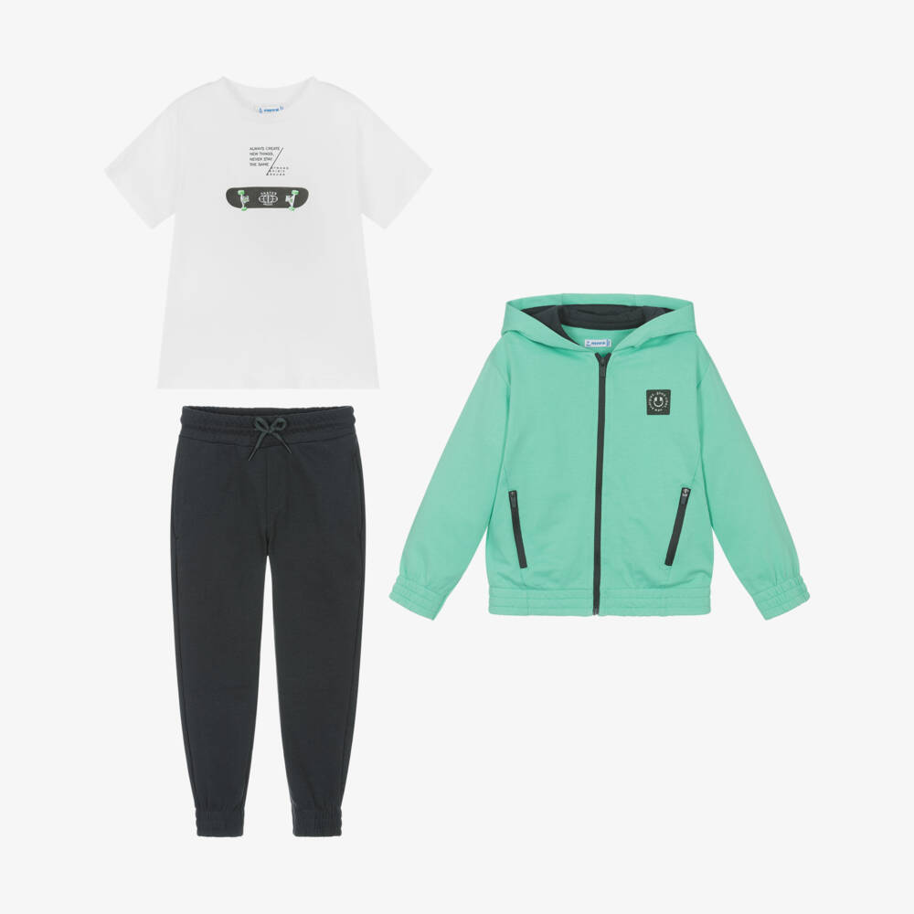 Mayoral-Boys Sporty Green & Grey Ensemble | Childrensalon Outlet