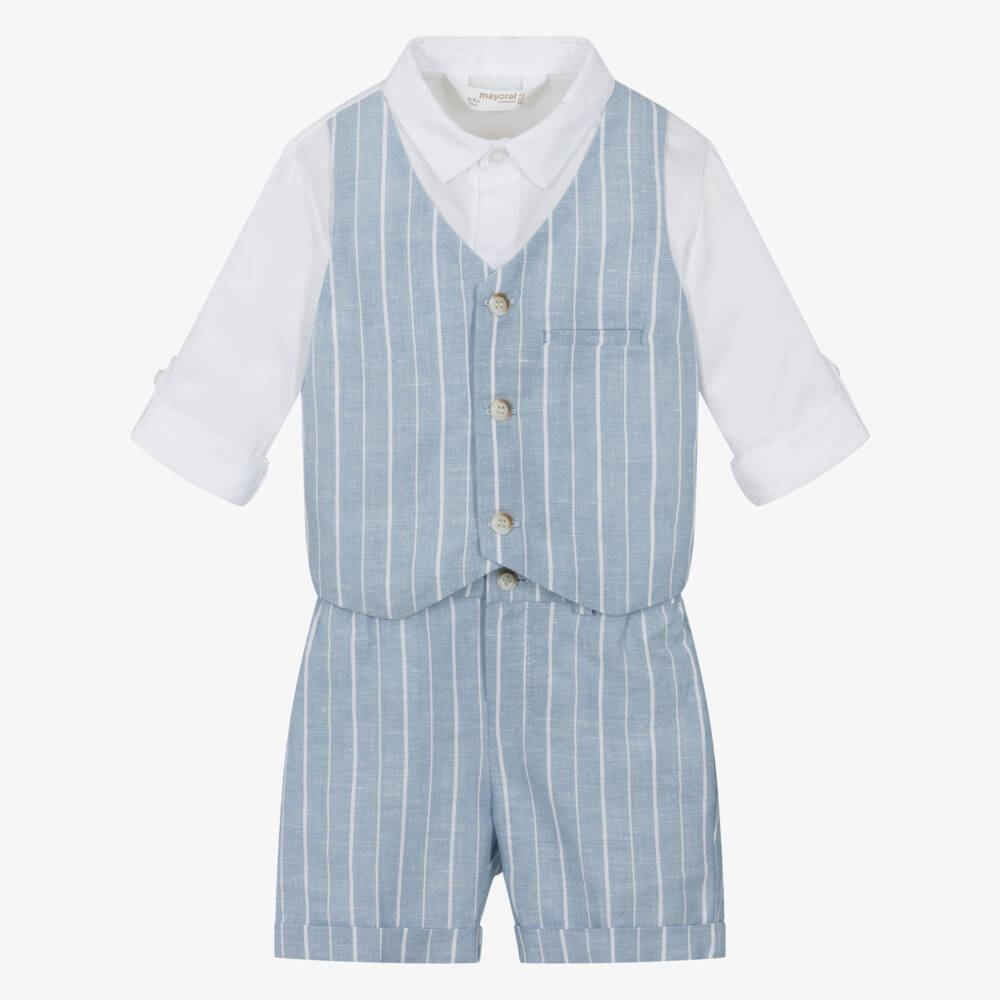 Mayoral Newborn-Boys Striped Blue Cotton Ensemble | Childrensalon Outlet
