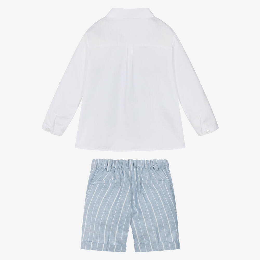 Mayoral Newborn-Boys Striped Blue Cotton Ensemble | Childrensalon Outlet