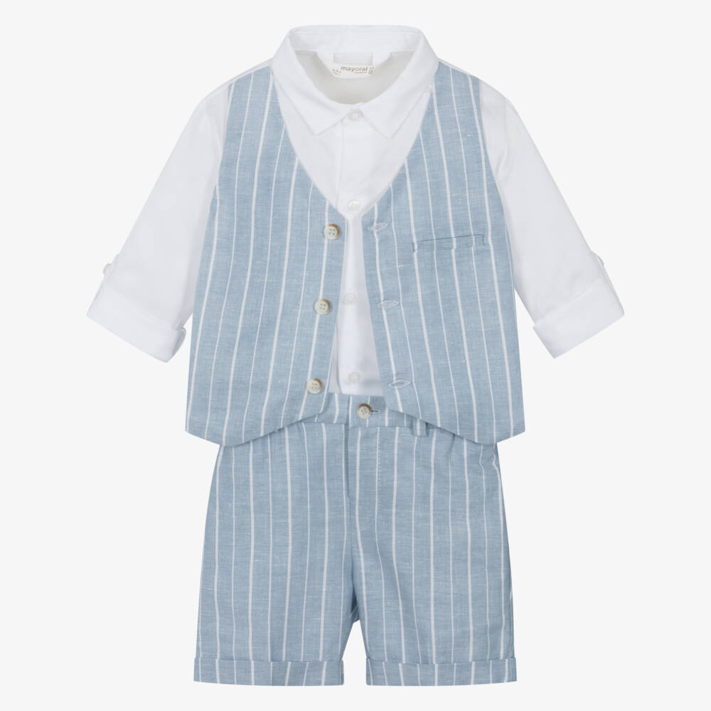 Mayoral Newborn-Boys Striped Blue Cotton Ensemble | Childrensalon Outlet