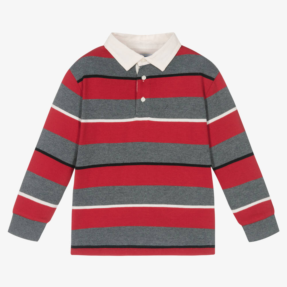 Mayoral - قميص قطن جيرسي مقلم لون أحمر ورمادي للأولاد | Childrensalon