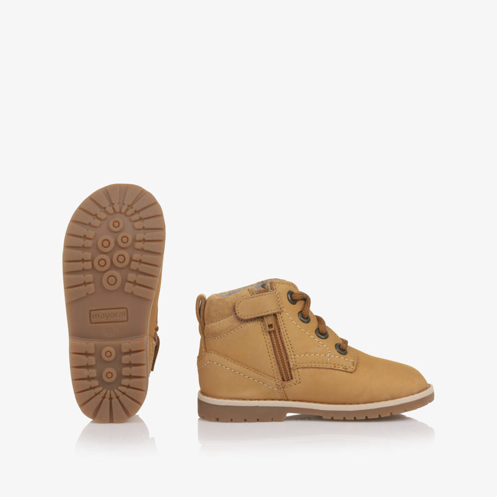 Mayoral-Boys Tan Brown Nubuck Leather Ankle Boots | Childrensalon Outlet