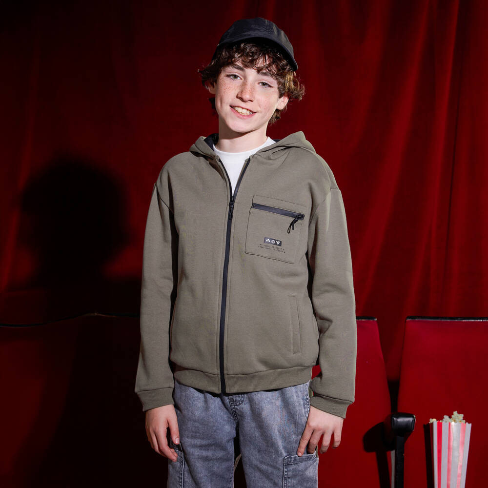 Mayoral Nukutavake-Boys Taupe Jersey Zip-Up Hoodie | Childrensalon Outlet