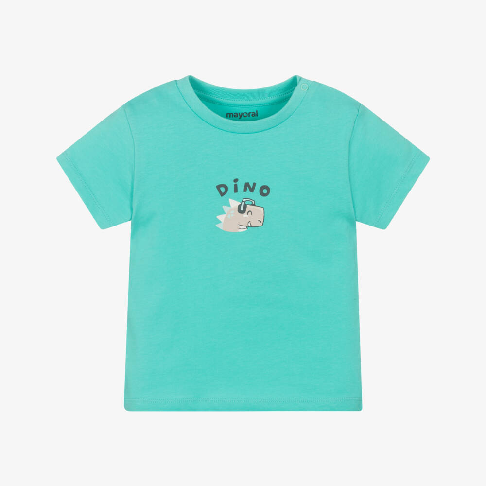 Mayoral-Boys Teal Cotton Dino Tee | Childrensalon Outlet
