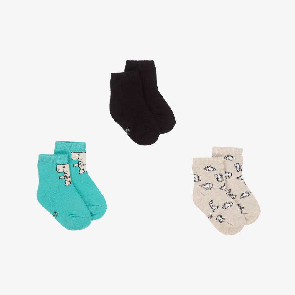 Mayoral-Boys Three-Pack Blue Dino Socks | Childrensalon Outlet