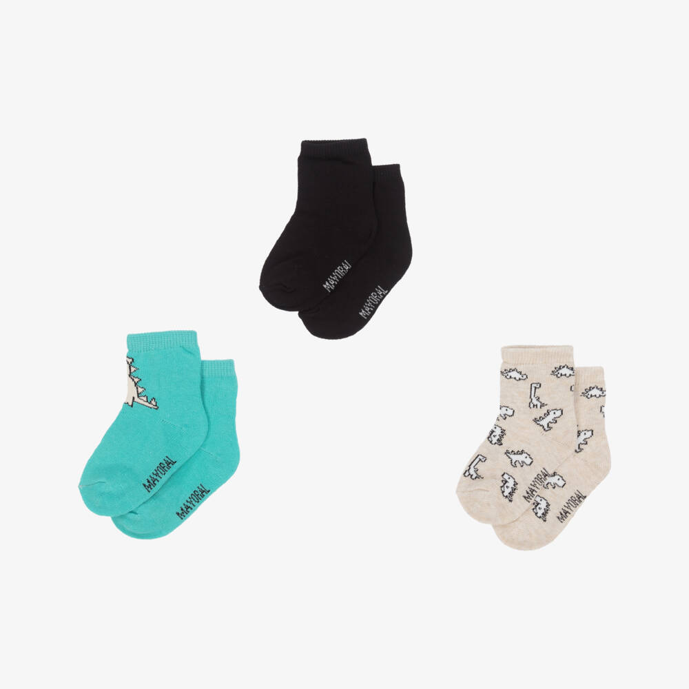Mayoral-Boys Three-Pack Blue Dino Socks | Childrensalon Outlet