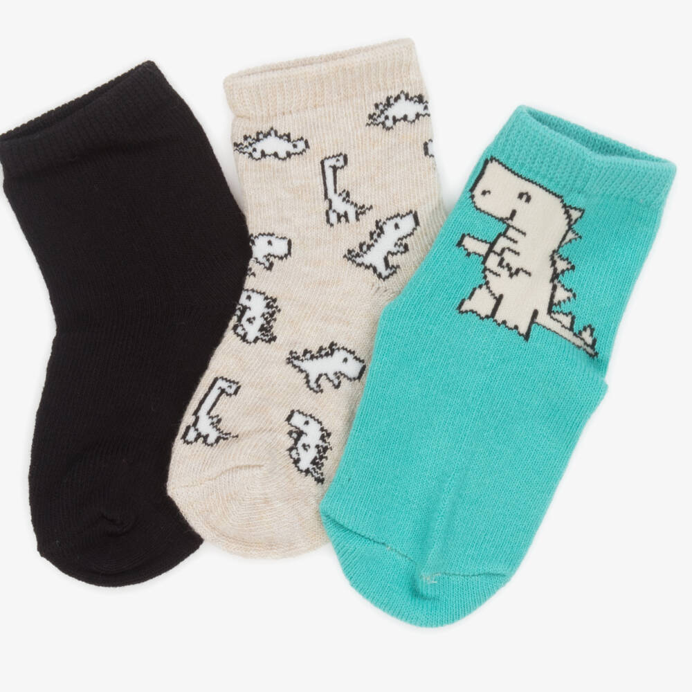 Mayoral-Boys Three-Pack Blue Dino Socks | Childrensalon Outlet