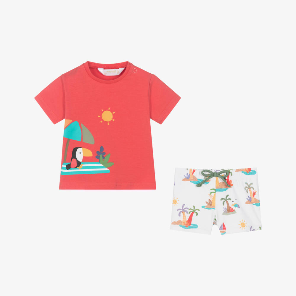 Mayoral Newborn-Boys Tropical Red Beachwear Trio | Childrensalon Outlet