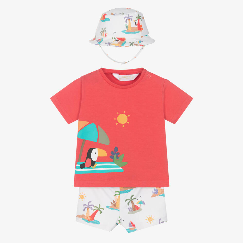 Mayoral Newborn-ثلاثية ملابس شاطئية حمراء استوائية للأولاد | Childrensalon Outlet