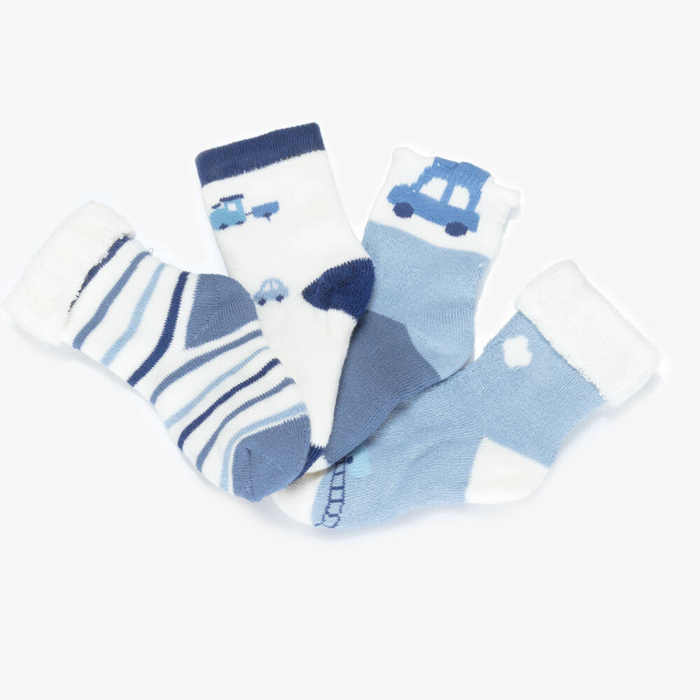 Mayoral Для новорожденных-Blue & White Cotton Baby Socks (4 Pack) | Childrensalon Outlet