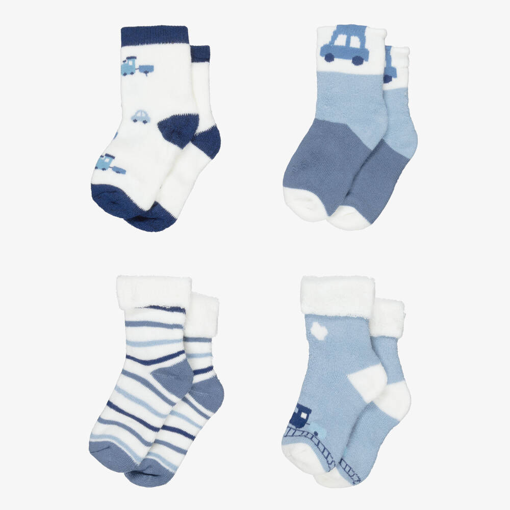 Mayoral Для новорожденных-Blue & White Cotton Baby Socks (4 Pack) | Childrensalon Outlet