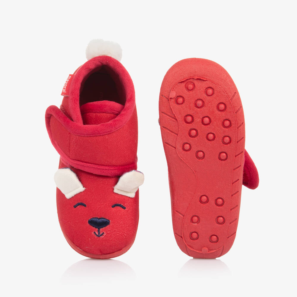 Mayoral-Boys Velour Bear Slippers in Red | Childrensalon Outlet