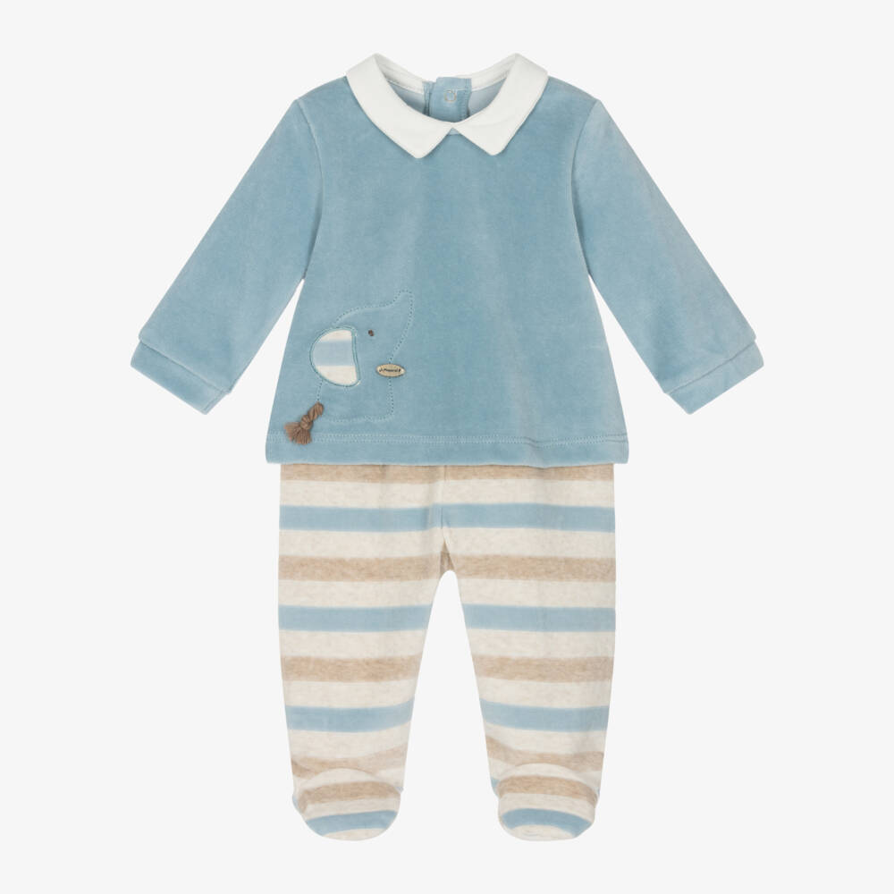 Mayoral Newborn-Boys Velour Blue Two-Piece Set | Childrensalon Outlet