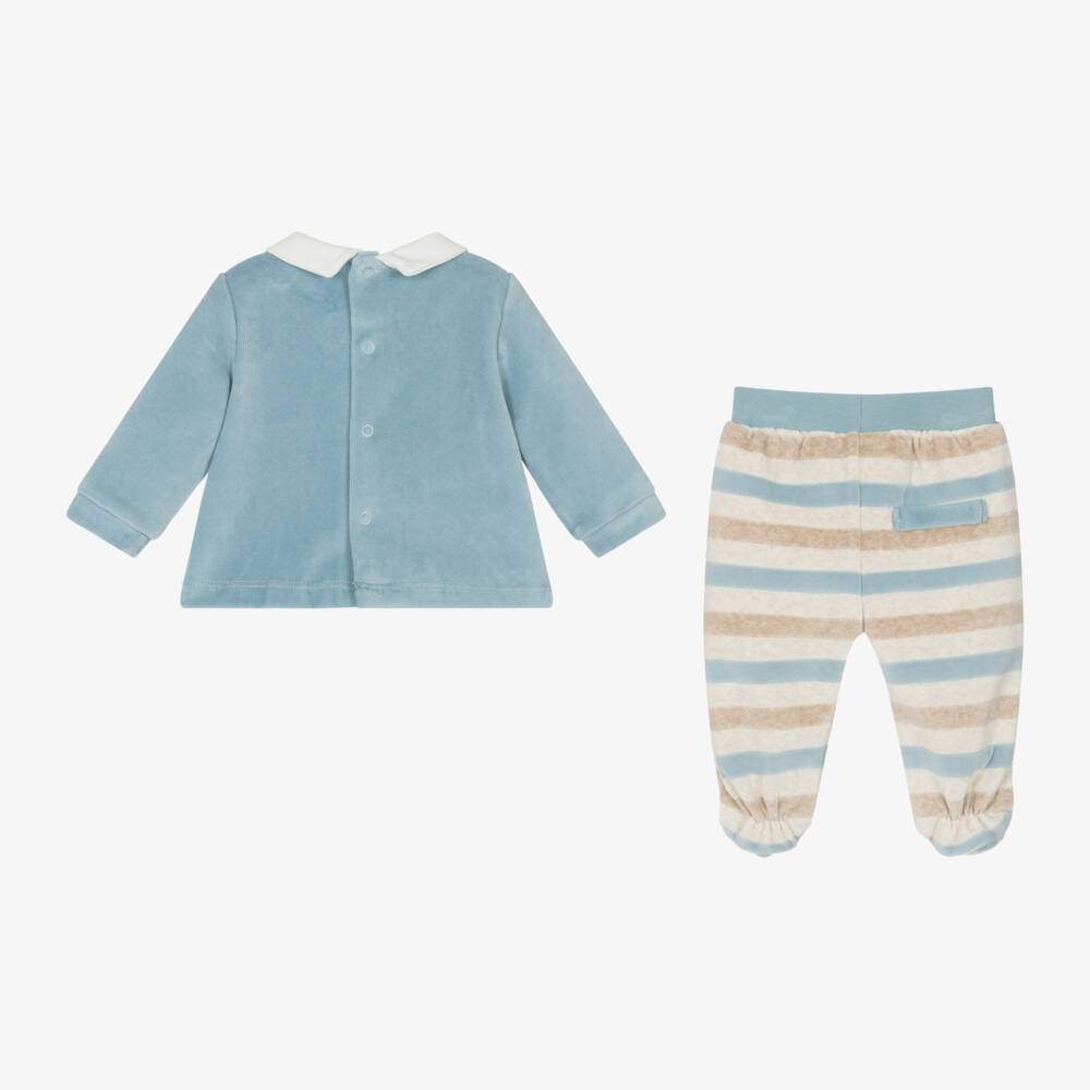 Mayoral Newborn-Boys Velour Blue Two-Piece Set | Childrensalon Outlet