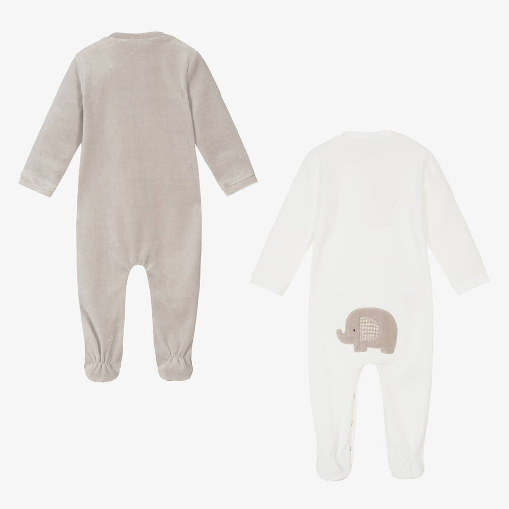 Mayoral Newborn-Boys Velour Ivory & Beige Babygrows | Childrensalon Outlet