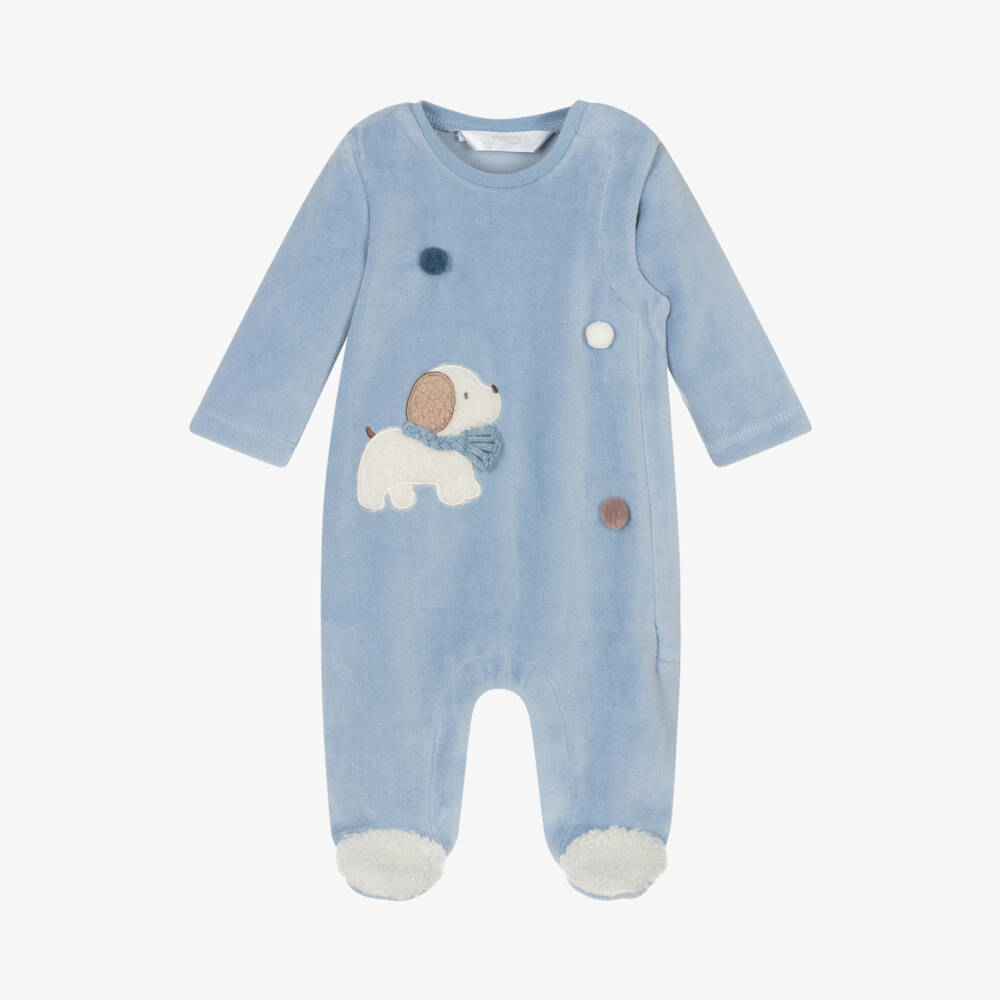 Mayoral Newborn-Boys Velour Puppy Blue Sleepsuit | Childrensalon Outlet