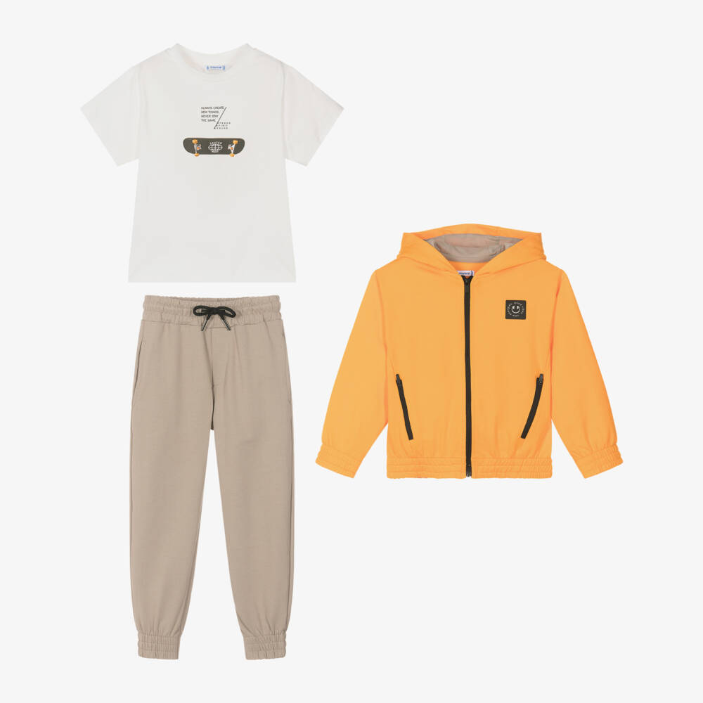 Mayoral-Boys Vibrant Orange & Beige Tracksuit | Childrensalon Outlet