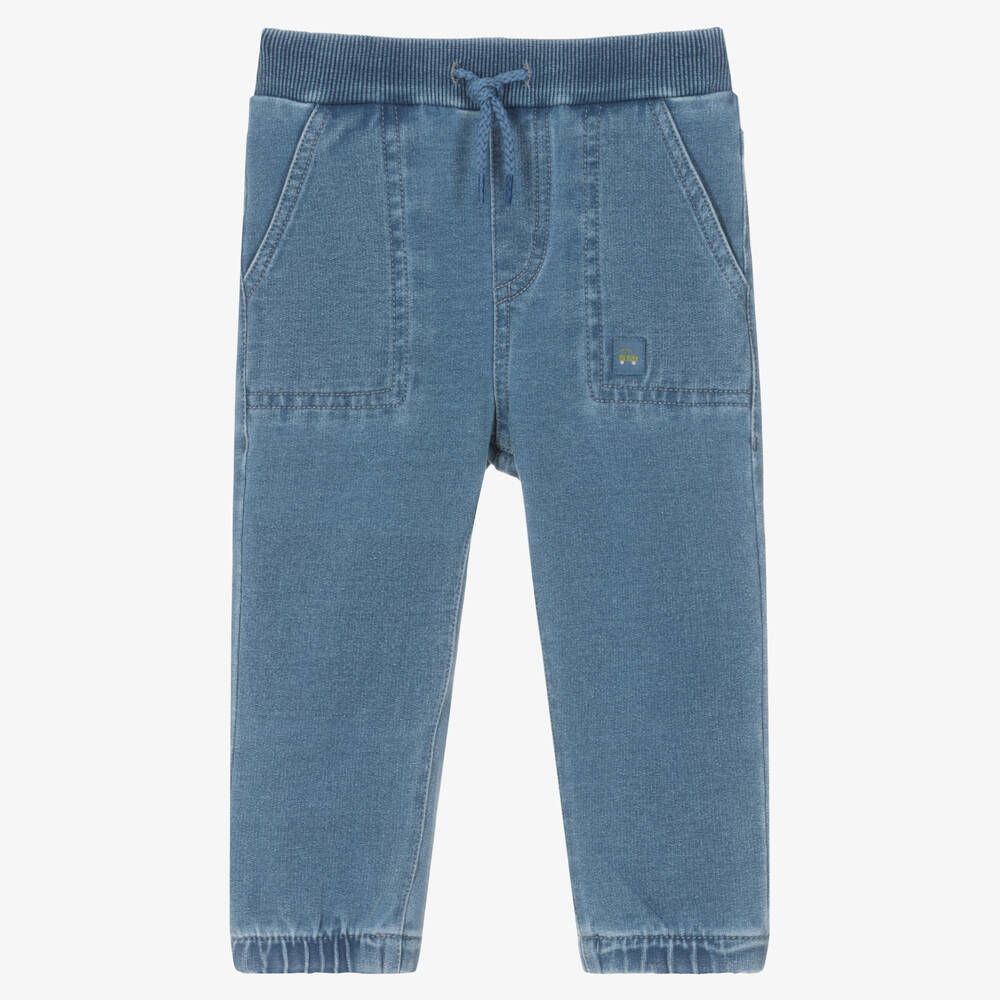 Mayoral - Boys Washed Blue Cotton Joggers | Childrensalon