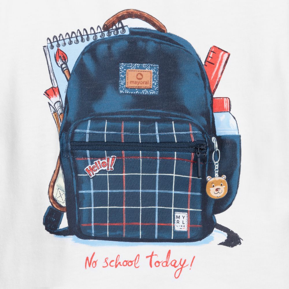 مايورال-تيشيرت أطفال ولادي قطن لون أبيض وكحلي | Childrensalon Outlet