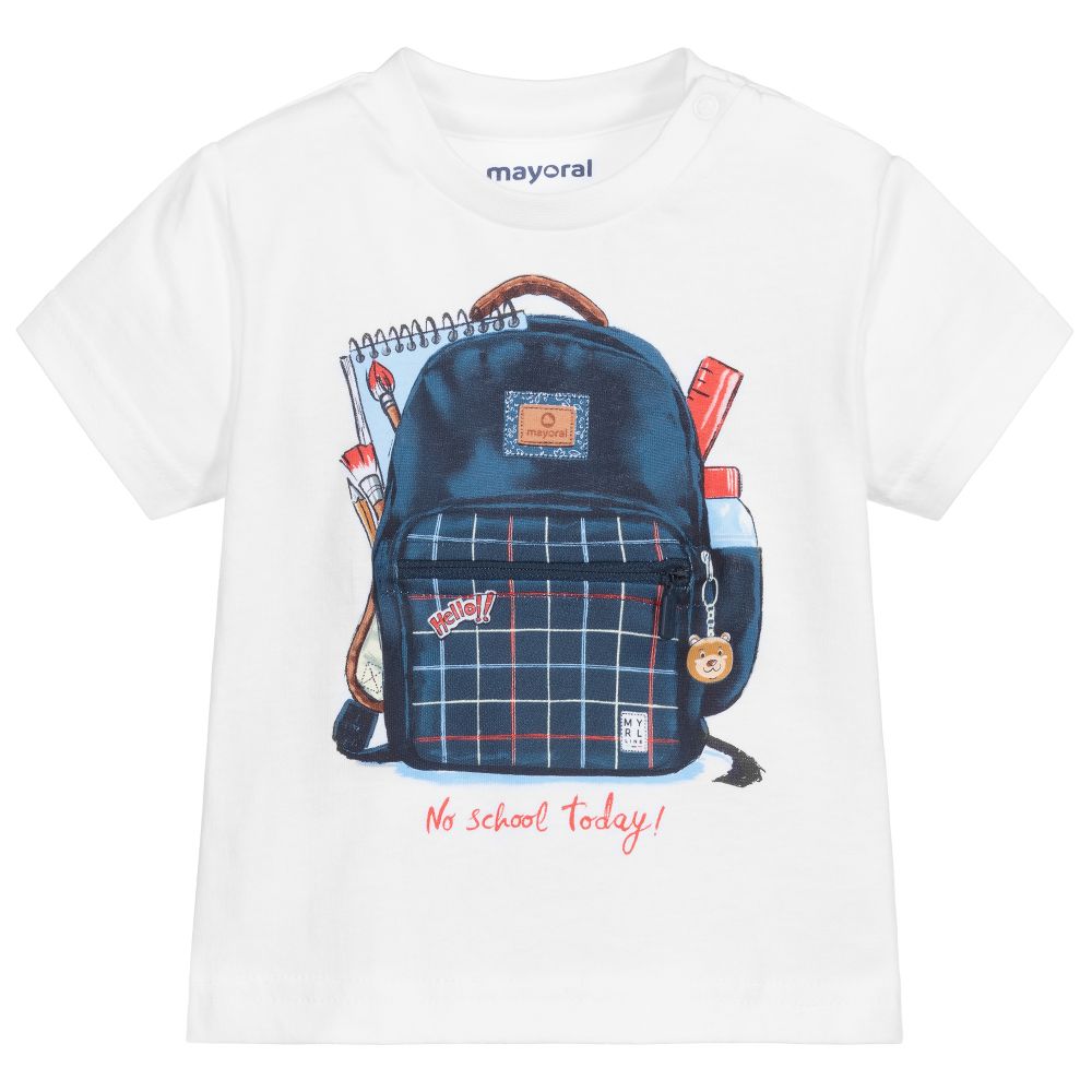 Mayoral - Boys White Backpack T-Shirt | Childrensalon