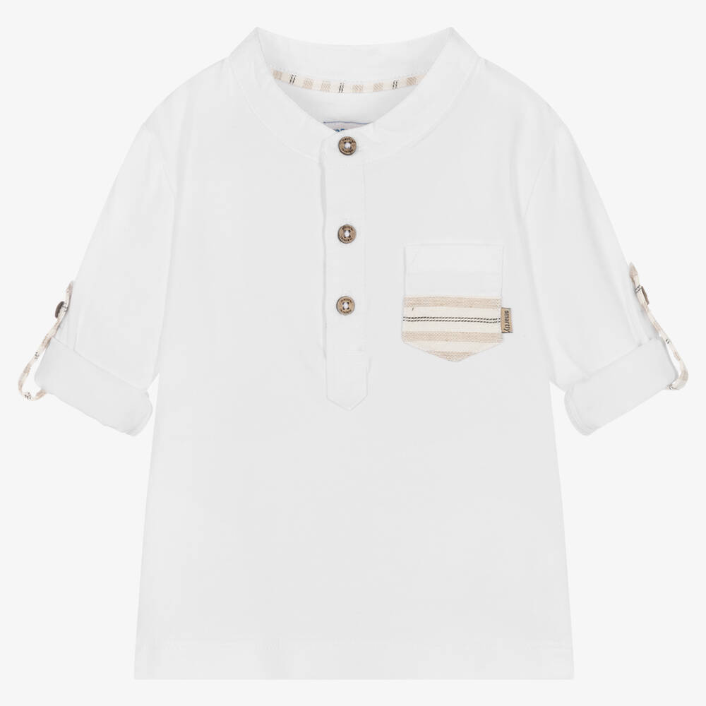 Mayoral-Бело-бежевый хлопковый топ | Childrensalon Outlet