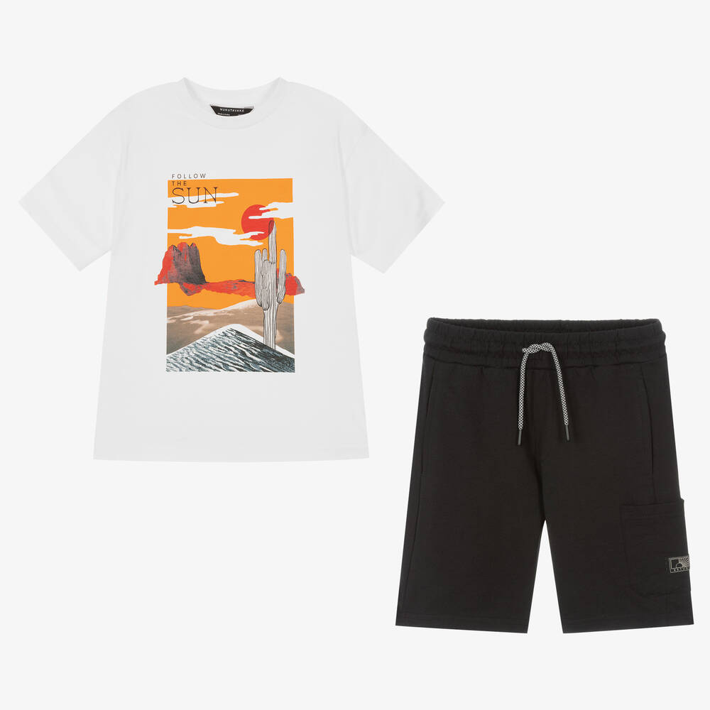 Mayoral Nukutavake-Boys White & Black Cotton Shorts Set | Childrensalon Outlet