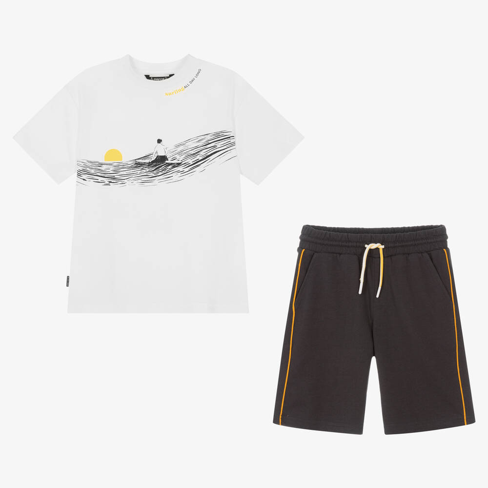 Mayoral-Boys White & Black Cotton Shorts Set | Childrensalon Outlet