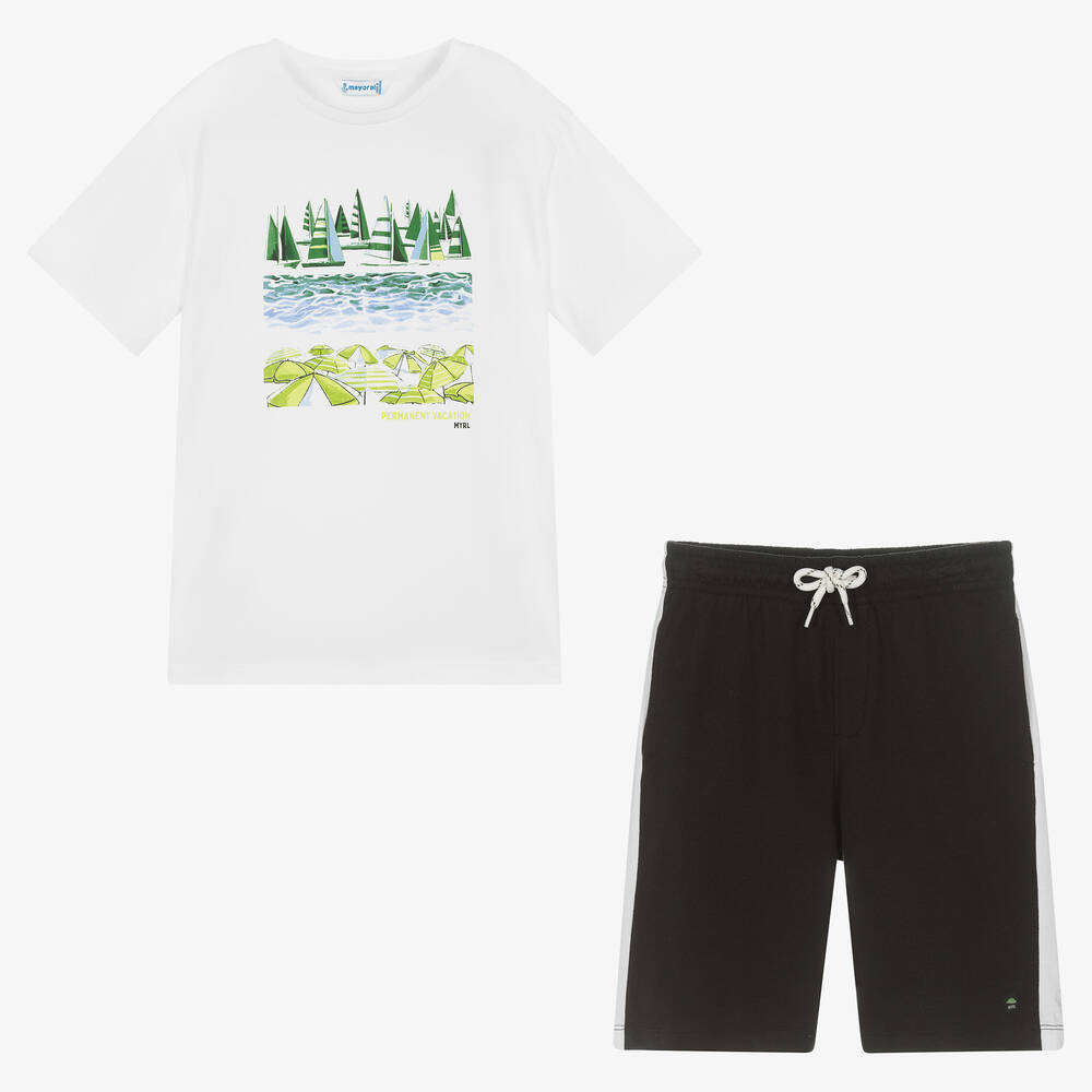 Mayoral-Boys White & Black Cotton Shorts Set | Childrensalon Outlet